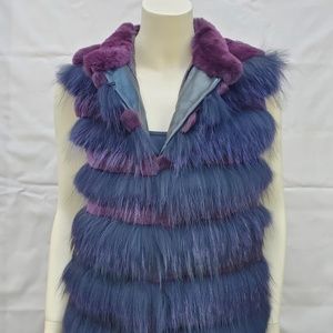 Brand New Purple-Dyed Rabbit Fur and Fox Fur Vest - Large